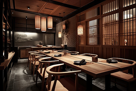 现代中式餐厅与禅宗元素背景图片