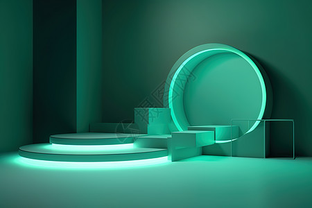 绿色舞台灯光圆形讲台背景图片
