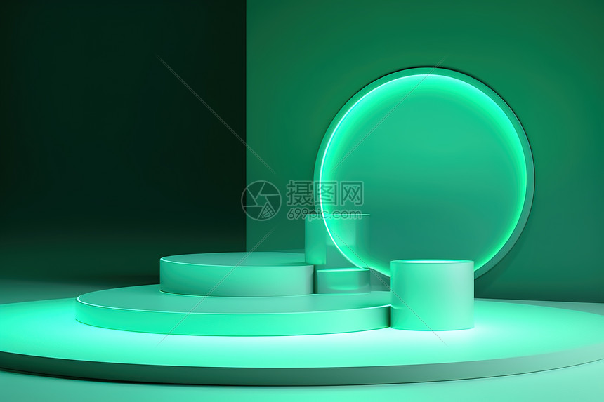 绿色舞台灯光和圆形讲台图片