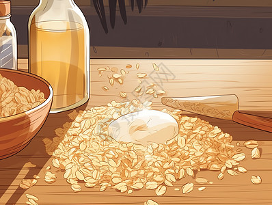 动漫燕麦片放在桌子上背景图片