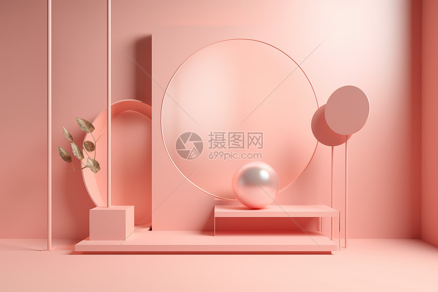 粉色圆形背景球形装饰展示台图片