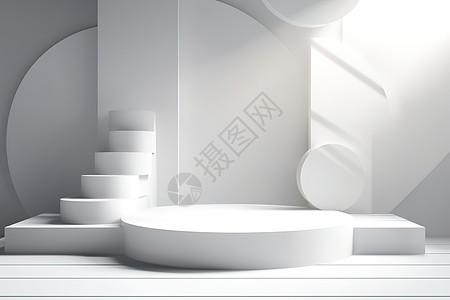 白色极简风格圆柱展示台背景图片