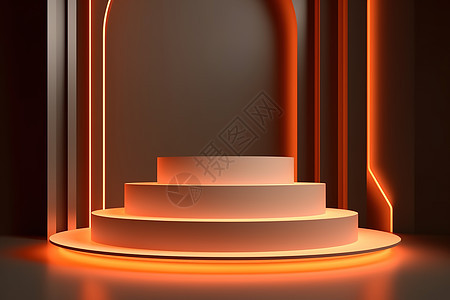 橙色灯带简洁背景楼梯讲台图片