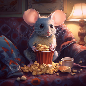 小老鼠抱着迷你爆米花图片