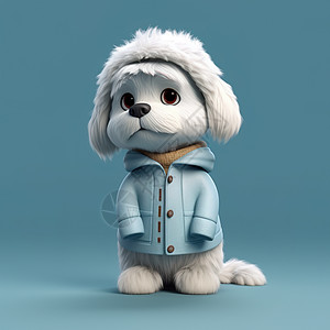 3D站立穿毛衣帽衫的白色小狗图片