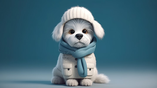 狗造型坐立3D穿帽衫毛衣戴帽子的小狗插画