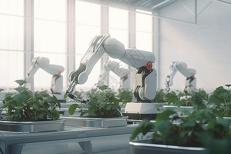 菊花种植基地机械臂现代检测蔬菜场景插画