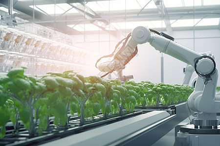 农业采摘农场人工智能机械臂操作插画