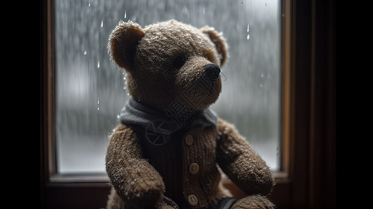 泰迪熊坐在窗户上图片