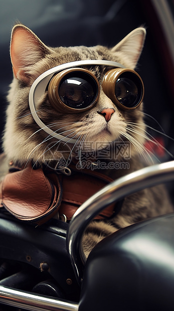 摩托车里一只猫戴着墨镜图片