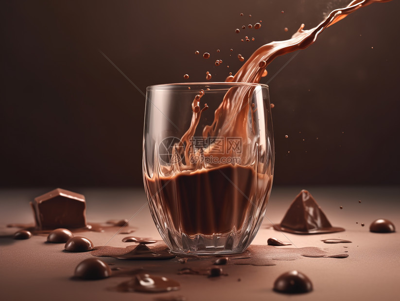 巧克力饮品倒入玻璃杯图片