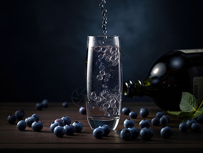 蓝莓饮品入高细玻璃杯背景图片