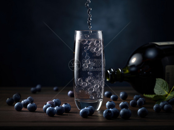 蓝莓饮品入高细玻璃杯图片