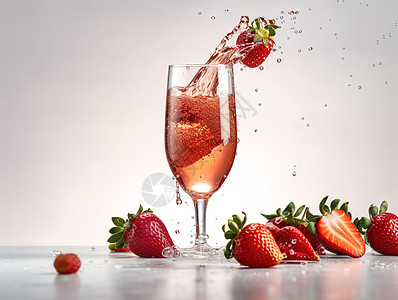 玻璃杯草莓饮品和草莓背景图片