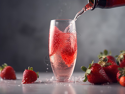 草莓饮品和玻璃杯和草莓背景图片