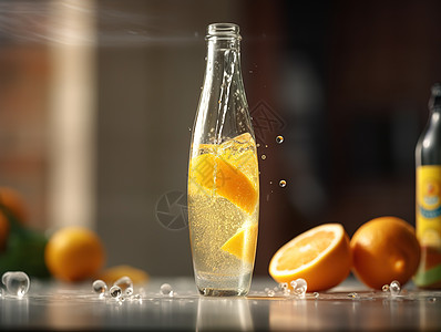 玻璃瓶里泡着橙子饮品图片