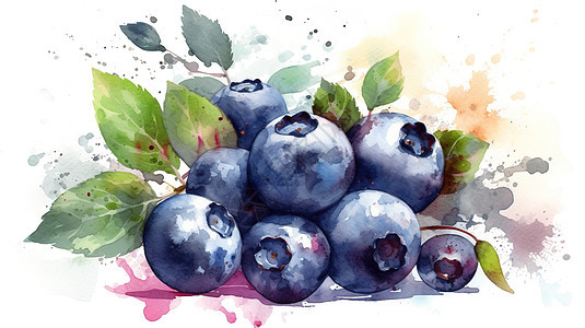 手绘水彩水果蓝莓背景图片