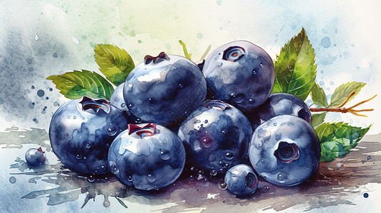 手绘水彩水果蓝莓图片