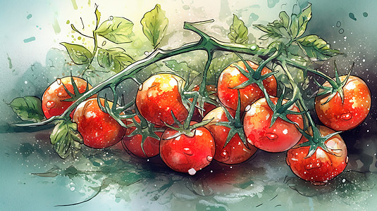 手绘水彩蔬菜果实番茄图片素材