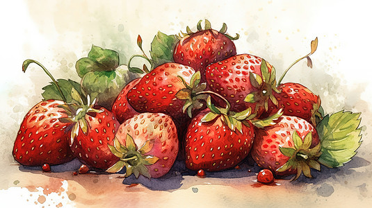 手绘水彩水果草莓图片