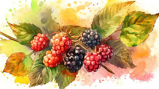手绘水彩水果桑葚背景图片