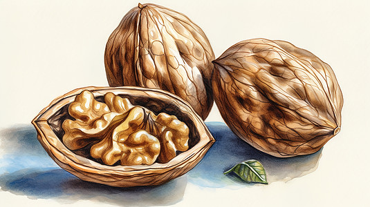 手绘水彩坚果核桃图片素材