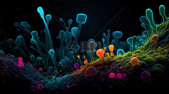 生物发光细菌的超现实抽象视图图片