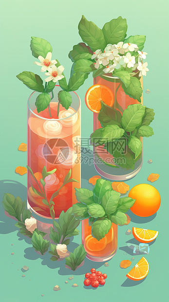 25D等距模型风格夏天橙子饮品饮料图片