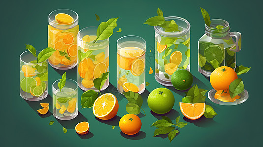 25D等距模型风格夏天橙子饮品果汁饮料图片