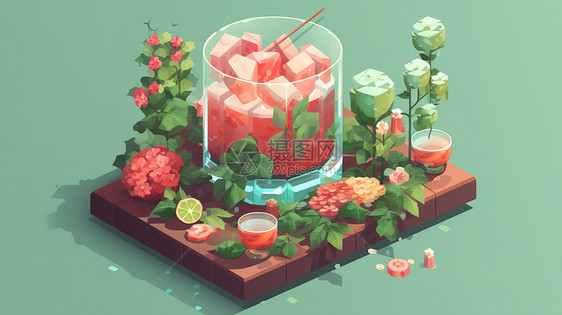 25D等距模型夏天西瓜水果饮品饮料图片