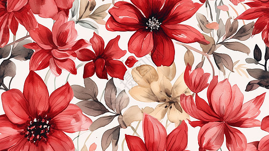 红色水彩花卉背景图片