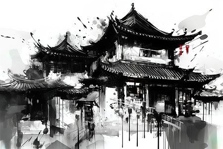 中国传统水墨建筑背景图片