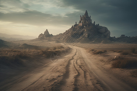荒漠的古堡废墟图片