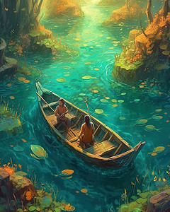 一个小舟在水上图片