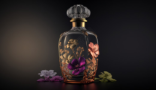 唯美的香水瓶与花朵图片