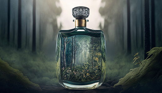 香水瓶与原生态森林图片