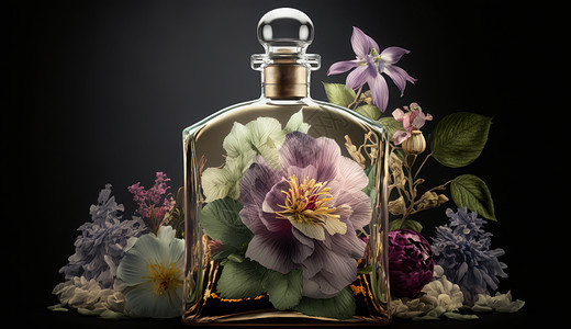 香水瓶与唯美花朵图片