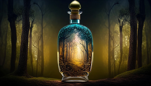 森林里的复古香水瓶背景图片