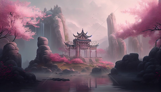 中式风景油画图片