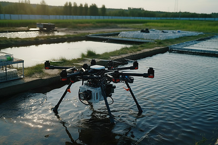 检测渔场水质的无人机图片