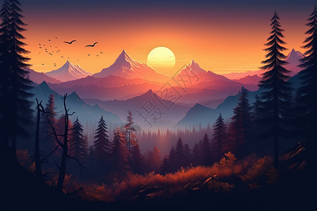 落日的山脉图片