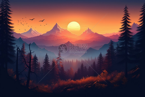 落日的山脉图片