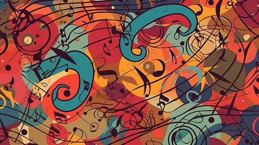 卡通音乐符号正版立即下载插画  |教育彩色无缝图案与科学领域符号