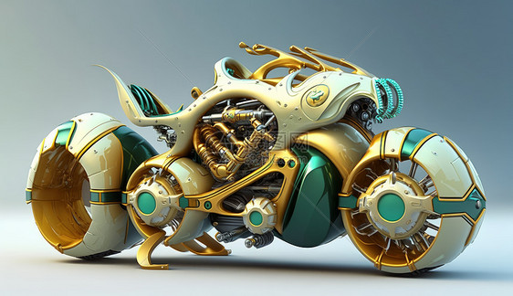 科幻流线型金属质感摩托车图片