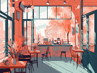 红色咖啡馆插图图片