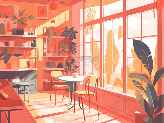明亮的咖啡馆绘画插图图片