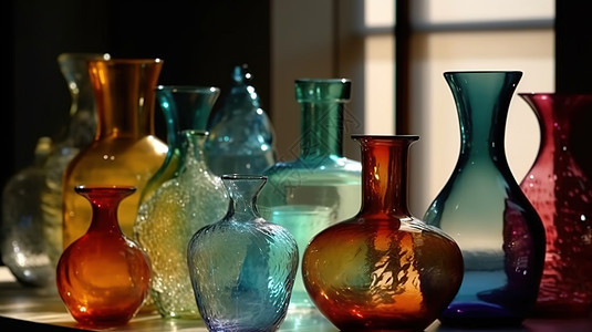 多彩的玻璃花瓶图片