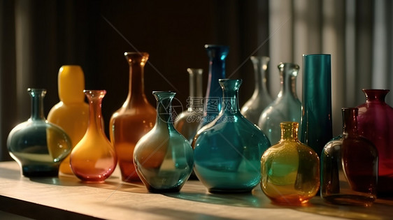 多彩的透明玻璃花瓶图片