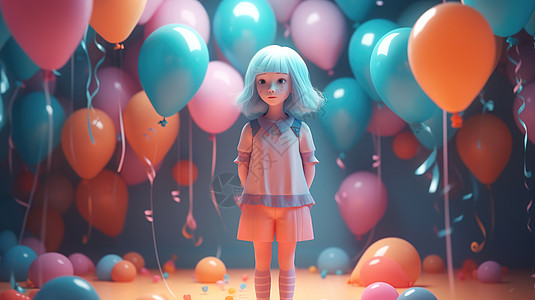 可爱的小女孩全身3D艺术作品彩色头发可爱的haib0f41313b图片