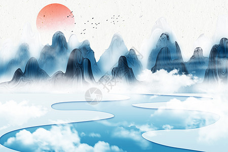 中式山水背景图片